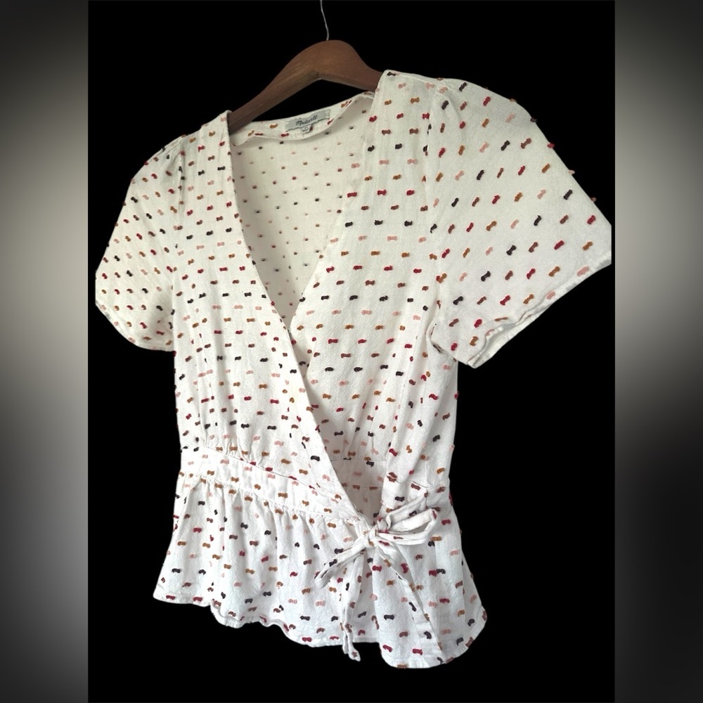 Madewell White Wrap Blouse with Stitching Detail Size XS